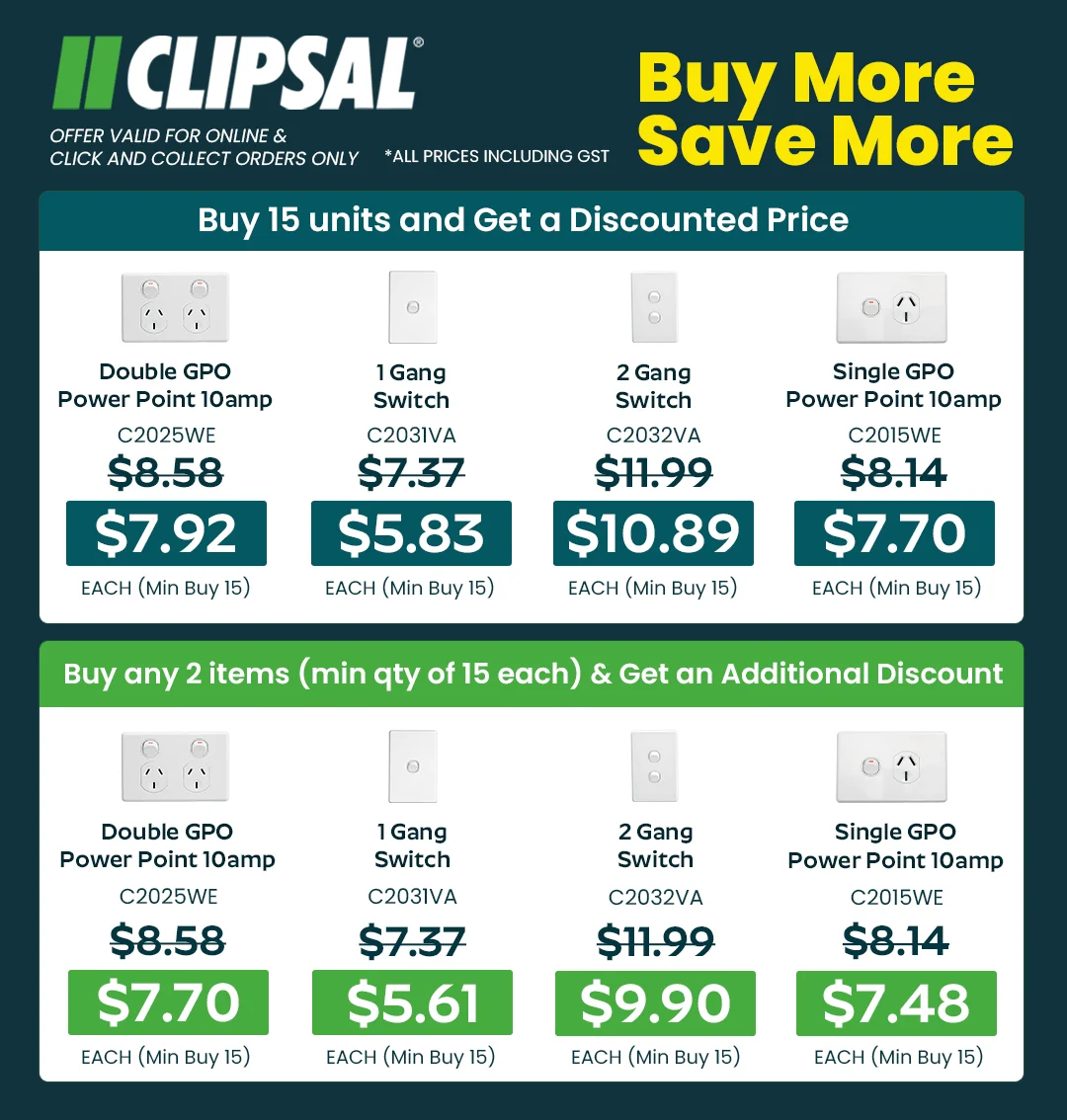 Clipsal Buy More Save More Promotion – Buy 15 Units and Receive Discounted Prices on Selected C2000 Products