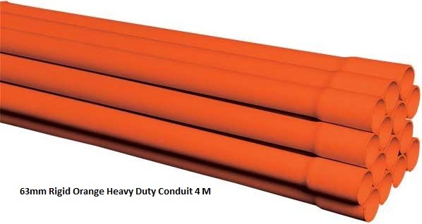 63mm Rigid Orange Heavy Duty Conduit 4 Metre Length