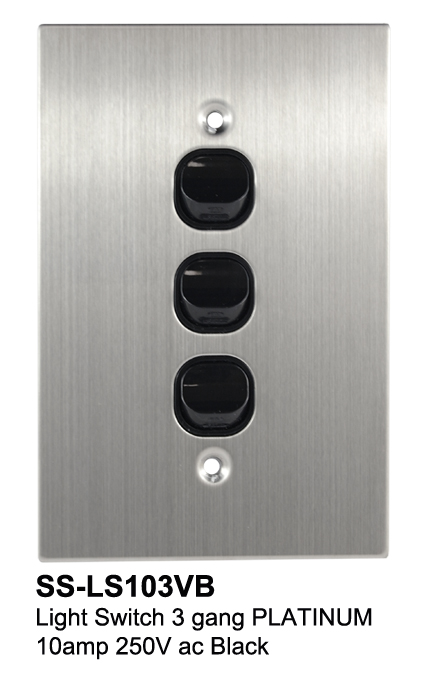 3 Gang Switch Stainless Steel Black - Connected Switchgear