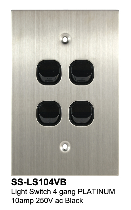 4 Gang Switch Stainless Steel Black - Connected Switchgear