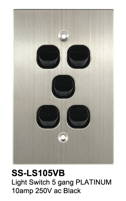 5 Gang Switch Stainless Steel Black - Connected Switchgear Platinum Range