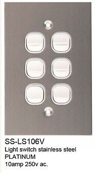 6 Gang Switch Stainless Steel White - Connected Switchgear