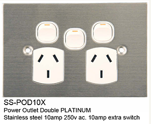 Double Power Point With Extra Switch Stainless Steel White SS-POD10X