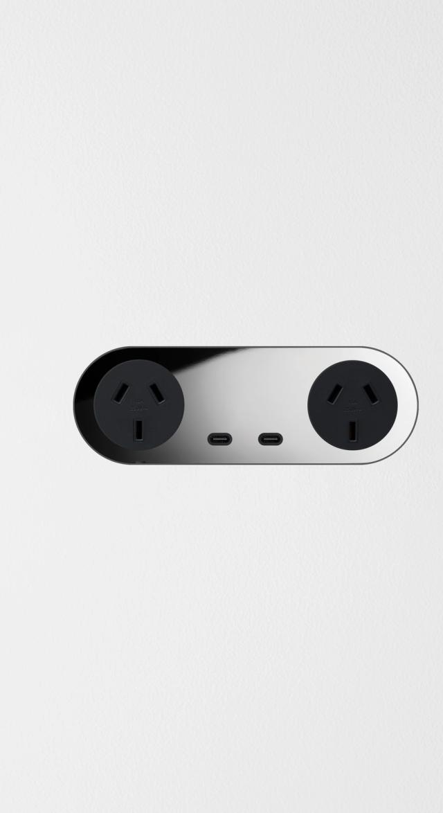 ZETR Double Outlet USBC Faceplate Mirror Steel, Black - BLACK - 13-O-USBC-B-MS6