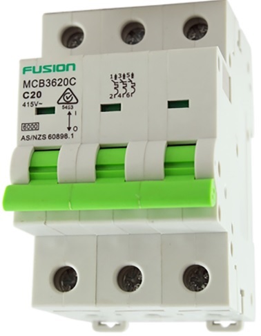 Connected 3 Phase 32amp D Curve Circuit Breaker 6kA - MCB3632D