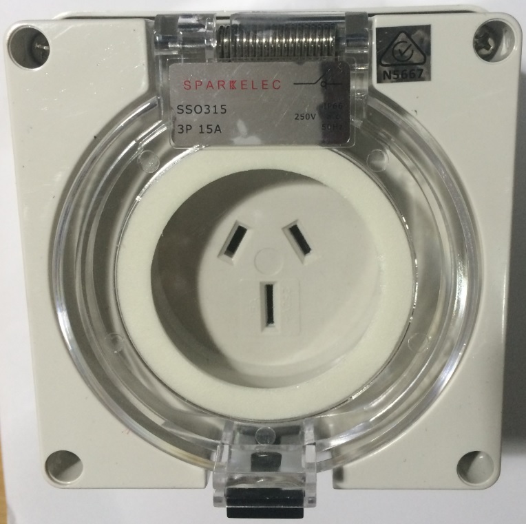 Sparkelec 3 Pin 15amp Female Socket Outlet IP66 - Single Phase - Impact And Chemical Resistant