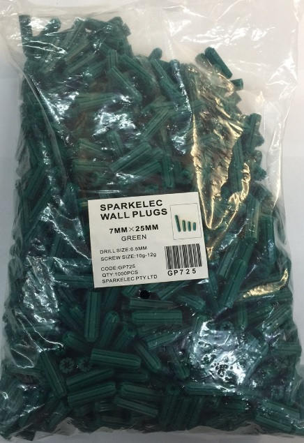 25mm Green Wall Plugs x 1000 PACK - SPARKELEC GP725