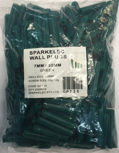 35mm Green Wall Plugs x 200 QTY PACK - SPARKELEC GP735