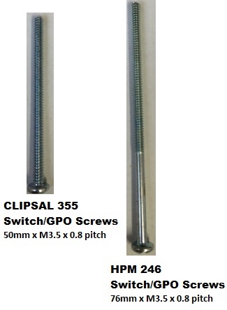 Clipsal 75mm, M3.5 x 0.8 Pitch Power Point/Switch Screws x 100 QTY - CLIPSAL 355B