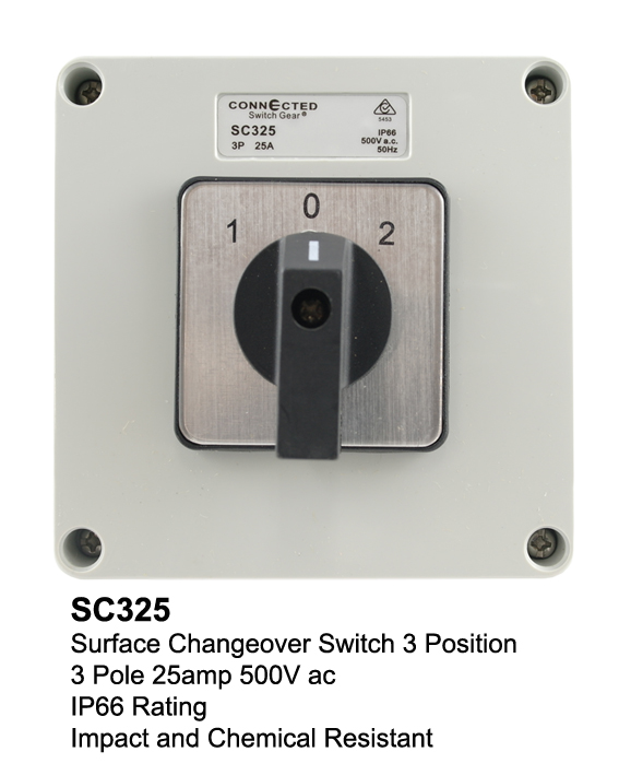3 Pole 25 AMP, 3 POSITION CHANGE OVER SWITCH IP66 RATED - CONNECTED SWITCHGEAR