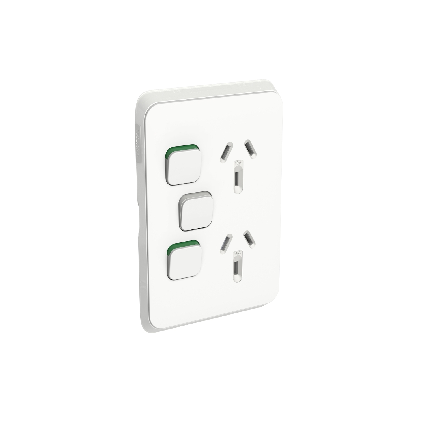 Clipsal Iconic Double Power Point With Extra Switch 10A VERTICAL - Vivid White 3025VXA-VW