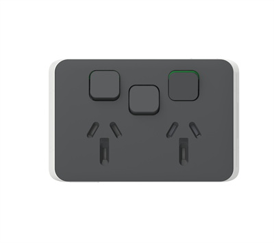 Clipsal Iconic Double Power Point with Extra Switch Horizontal SKIN Cover ONLY - Anthracite 3025XAC-AN
