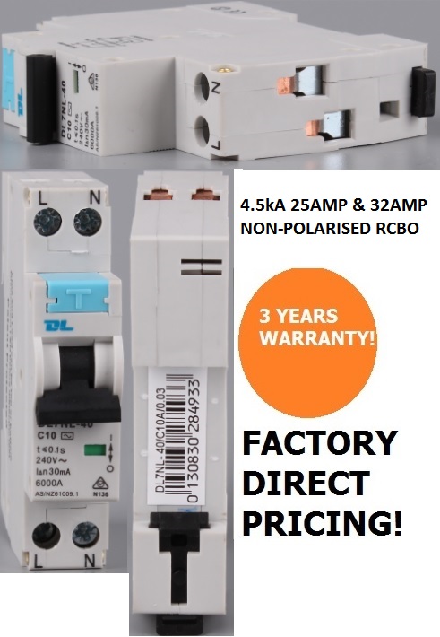 RCD MCB Safety Switch 1 Pole 4.5kA 6 to 40 Amps 