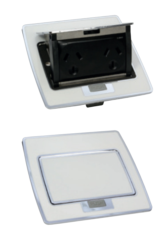 Pop Up Recessed WHITE* Desk Service Outlet 2 x 10 amp GPO IP44 - Clipsal Moduline