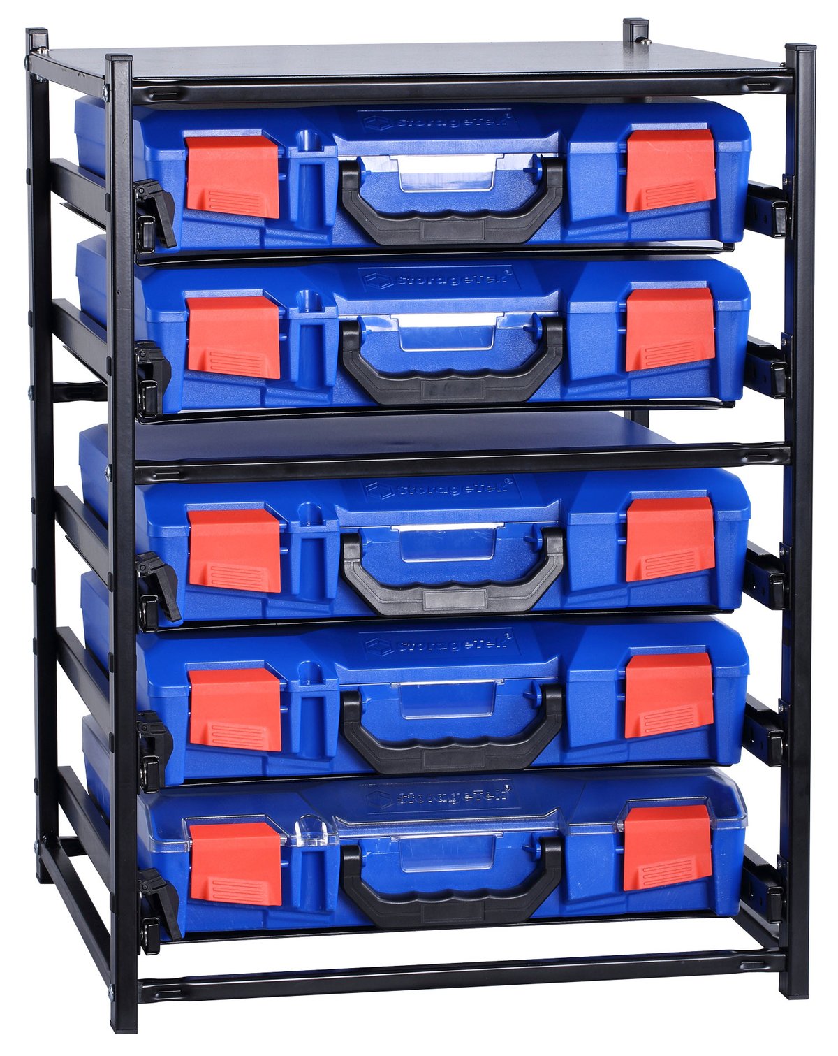 StorageTek Frame complete with 5 small ABS cases with PC Lid. Fully Assembled- Blue Case - SFS5SA-BL