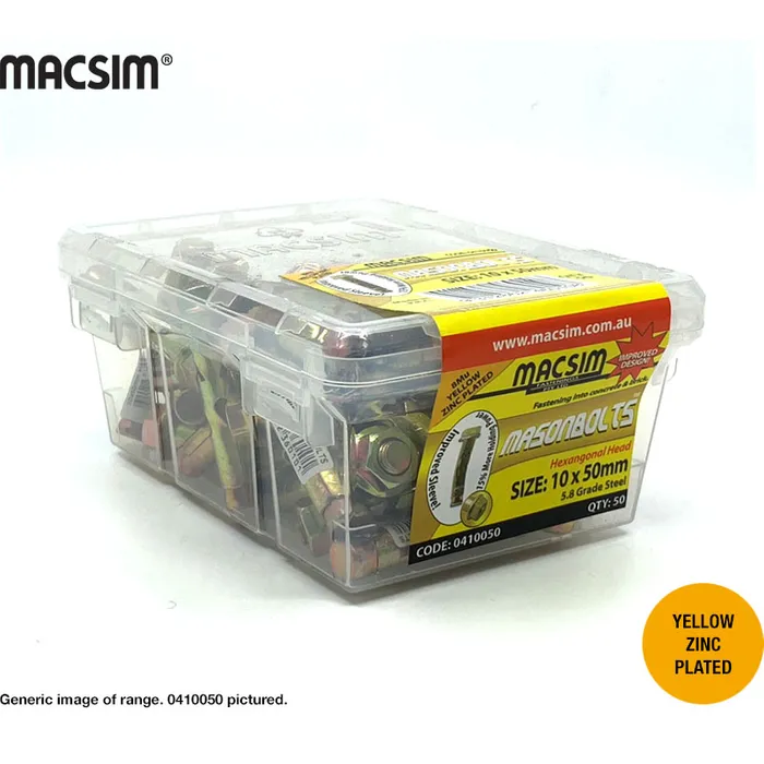 12mm x 75mm HEXNUT MASONBOLTS - 1 BOX OF 50 - 0412075