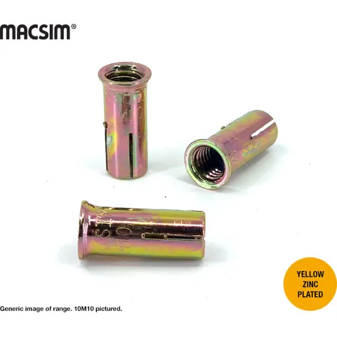 Macsim 6mm Drop In Anchors Yellow Zinc 50 Qty Box - 10M06