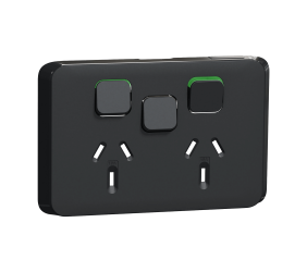 Double Power Point Skin with 1 Extra Switch, Clipsal Iconic, Horizontal ...